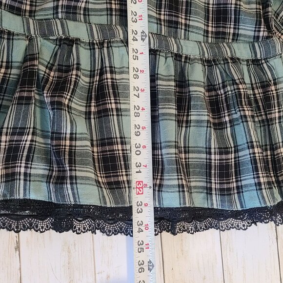 Guess Blue Plaid Drop Waist Dress Oversized Sheer Shoulder Western Grunge XS - Picture 7 of 8